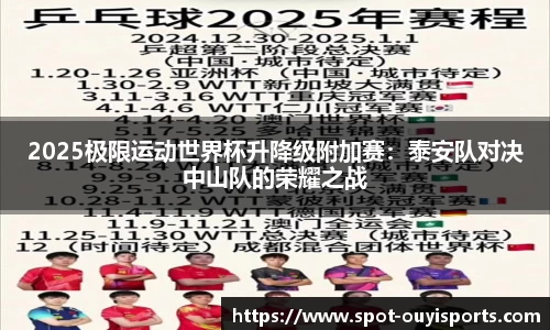 2025极限运动世界杯升降级附加赛:泰安队对决中山队的荣耀之战